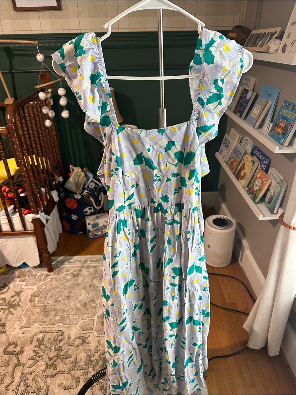 Floral Ruffle Strap Summer Dress in Teal & Yellow